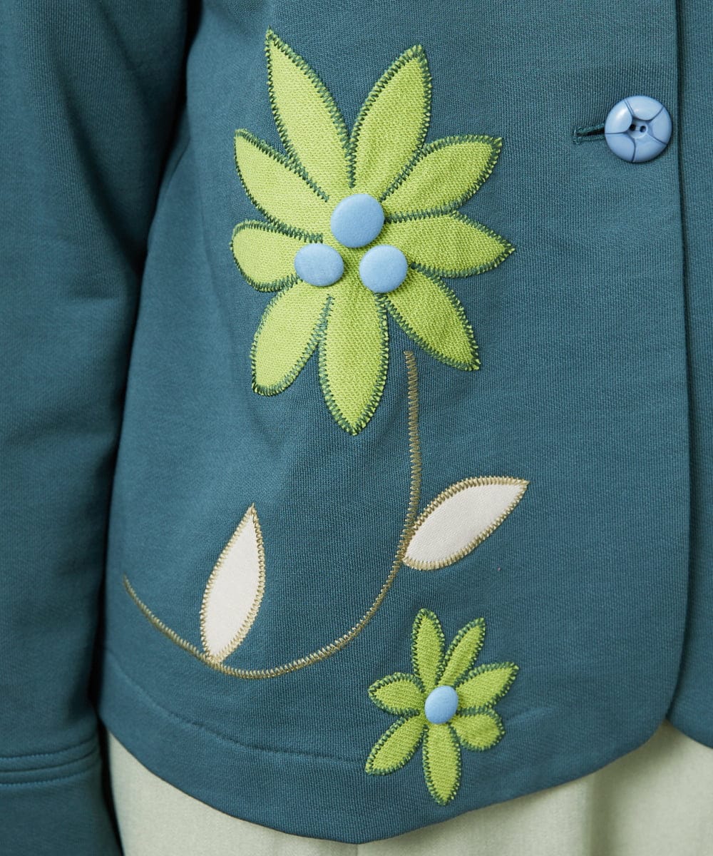 GJTDD01220 Jocomomola(ホコモモラ) Palominos flor フラワーアップリケカーディガン ブルー