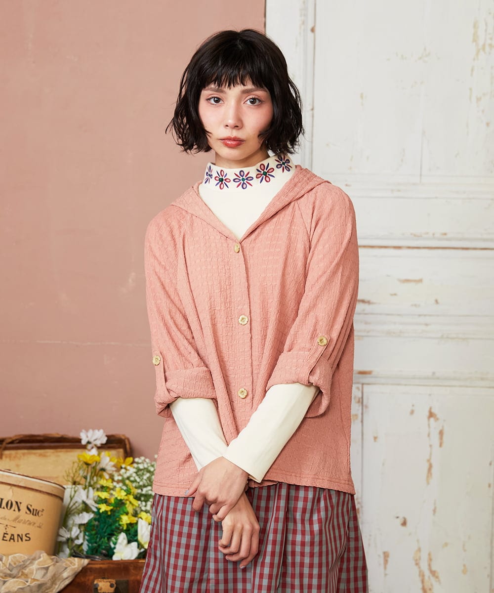 GJTDE40180 Jocomomola(ホコモモラ) Techos ボタン付きシャーリングパーカー ピンク