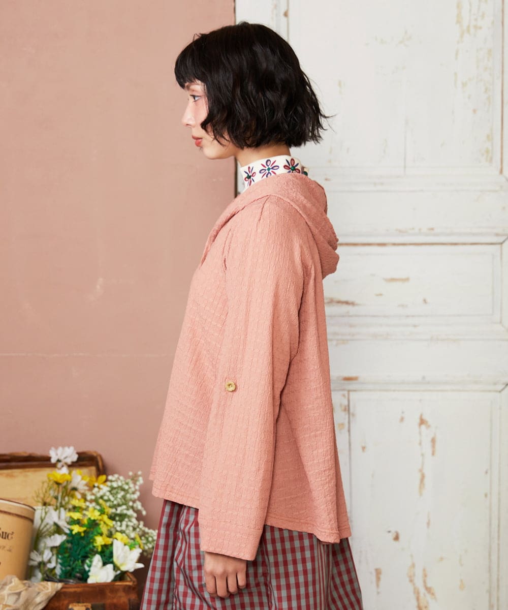 GJTDE40180 Jocomomola(ホコモモラ) Techos ボタン付きシャーリングパーカー ピンク