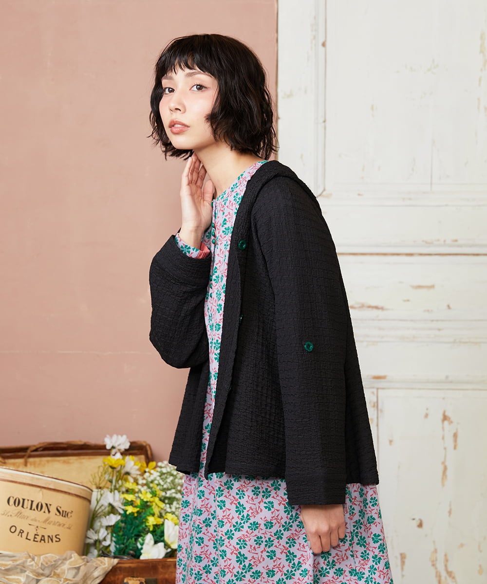 GJTDE40180 Jocomomola(ホコモモラ) Techos ボタン付きシャーリングパーカー ブラック