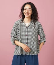 GJTFA36220 Jocomomola(ホコモモラ) ギンガムチェックボタン付きパーカー ブラック