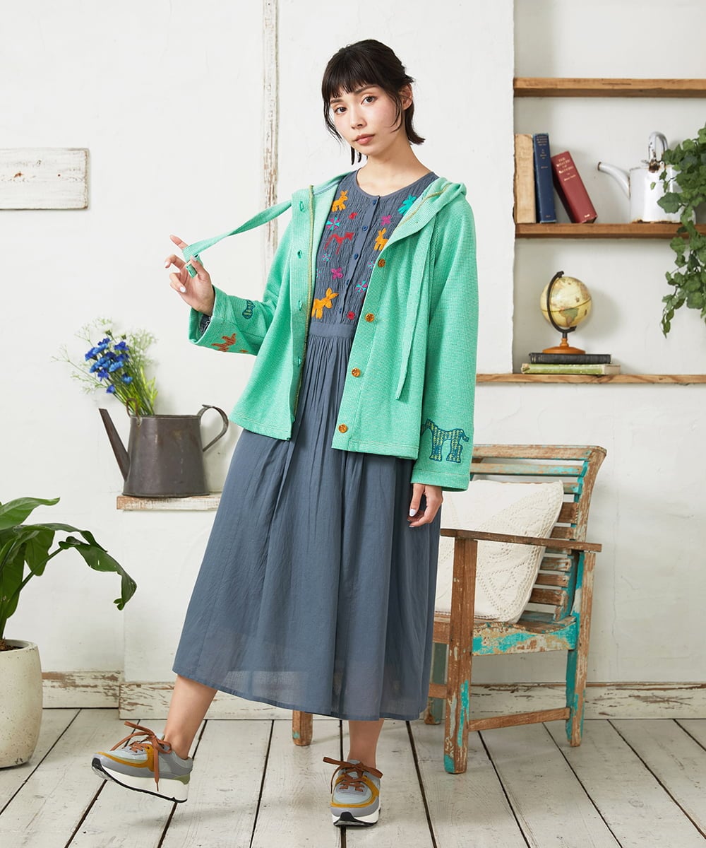 GJTFD02220 Jocomomola(ホコモモラ) Aventura アニマルアップリケパーカー グリーン