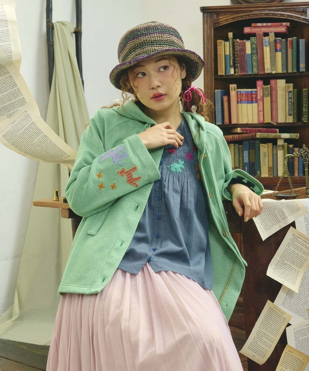 GJTFD02220 Jocomomola(ホコモモラ) Aventura アニマルアップリケパーカー グリーン