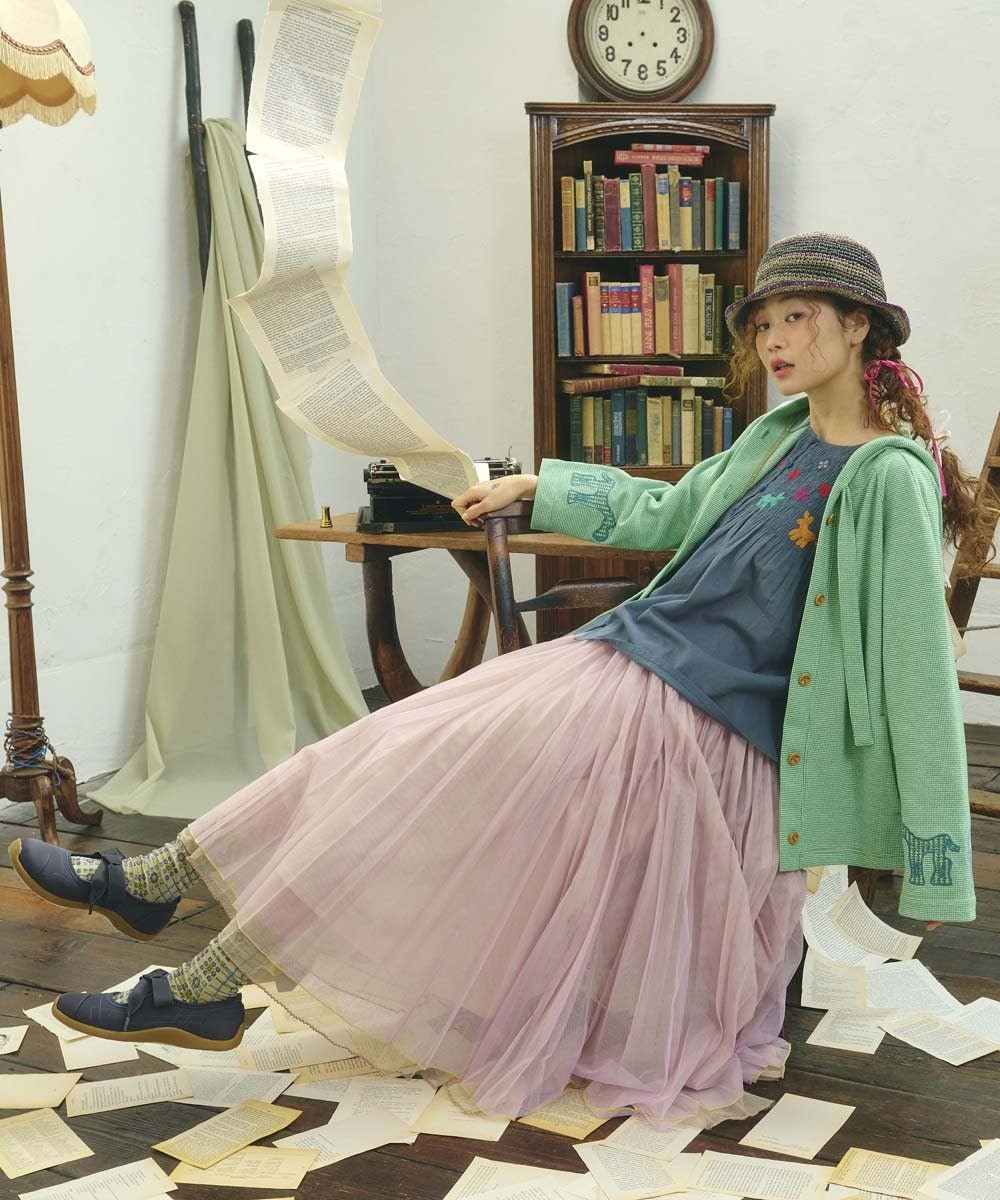 GJTFD02220 Jocomomola(ホコモモラ) Aventura アニマルアップリケパーカー グリーン