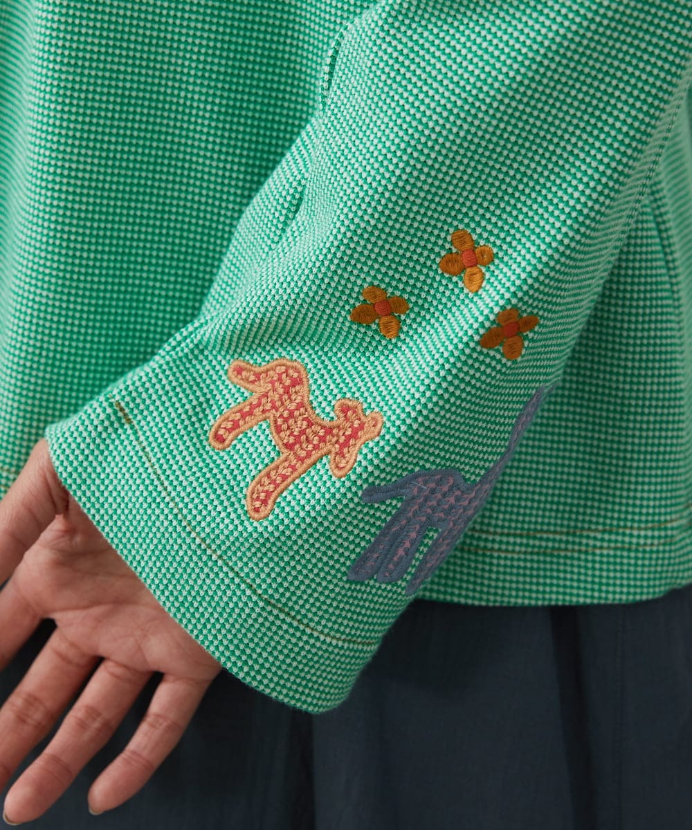 GJTFD02220 Jocomomola(ホコモモラ) Aventura アニマルアップリケパーカー グリーン