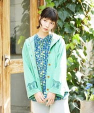 GJTFD02220 Jocomomola(ホコモモラ) Aventura アニマルアップリケパーカー グリーン