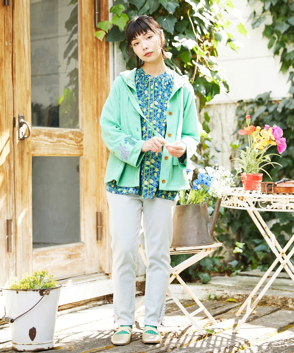 GJTFD02220 Jocomomola(ホコモモラ) Aventura アニマルアップリケパーカー グリーン