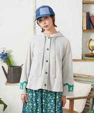 GJTFD02220 Jocomomola(ホコモモラ) Aventura アニマルアップリケパーカー ライトグレー