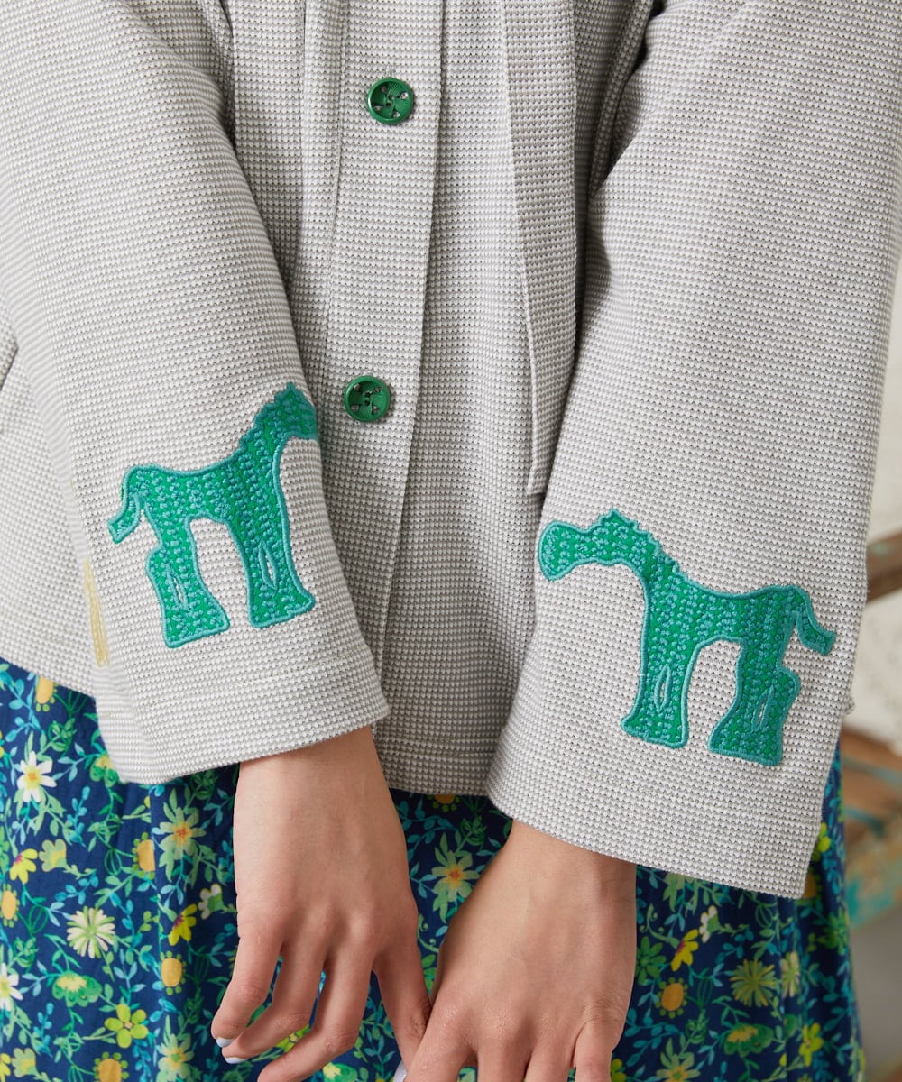 GJTFD02220 Jocomomola(ホコモモラ) Aventura アニマルアップリケパーカー ライトグレー