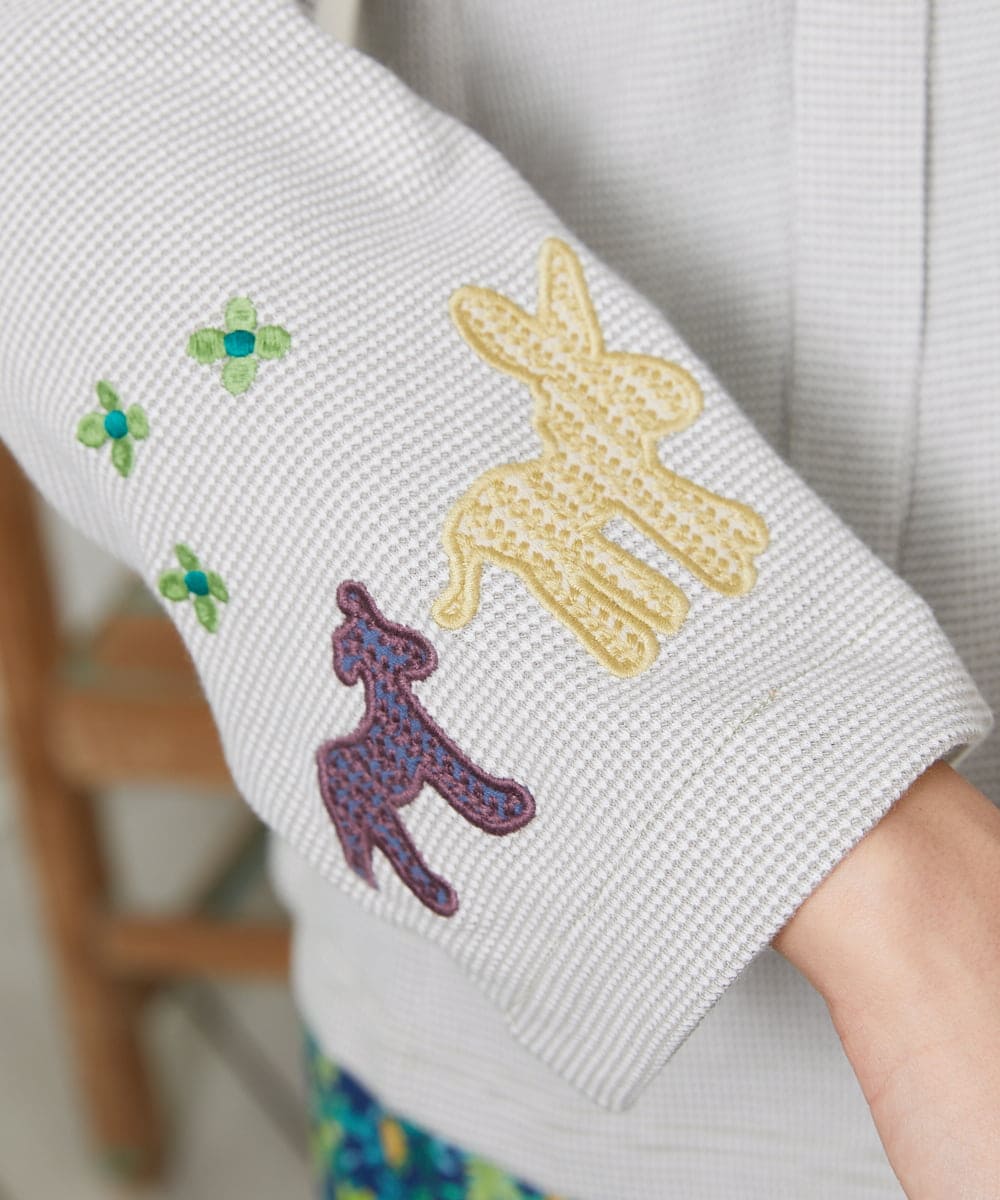 GJTFD02220 Jocomomola(ホコモモラ) Aventura アニマルアップリケパーカー ライトグレー