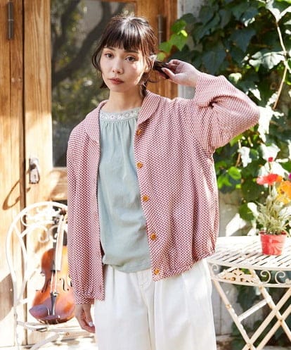 GJTFD35200 Jocomomola ギンガムチェック カットソーカーディガン