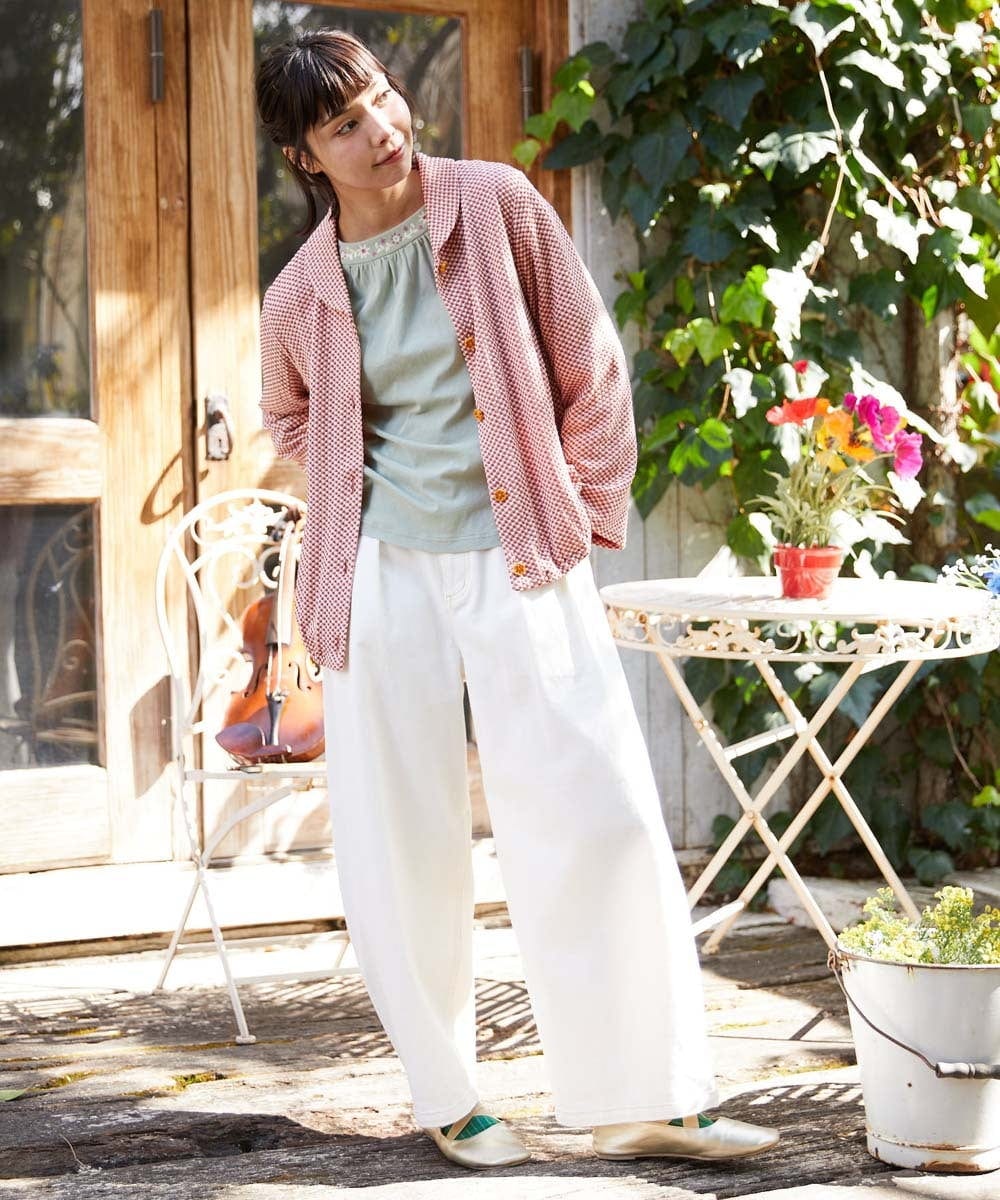 GJTFD35200 Jocomomola(ホコモモラ) ギンガムチェック カットソーカーディガン レッド