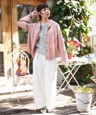 GJTFD35200 Jocomomola(ホコモモラ) ギンガムチェック カットソーカーディガン レッド