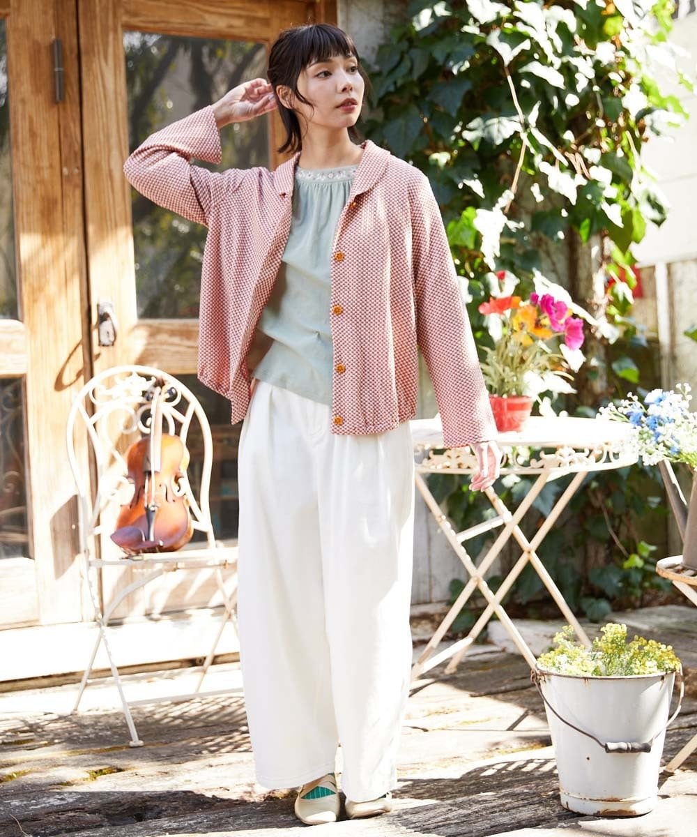 GJTFD35200 Jocomomola(ホコモモラ) ギンガムチェック カットソーカーディガン レッド