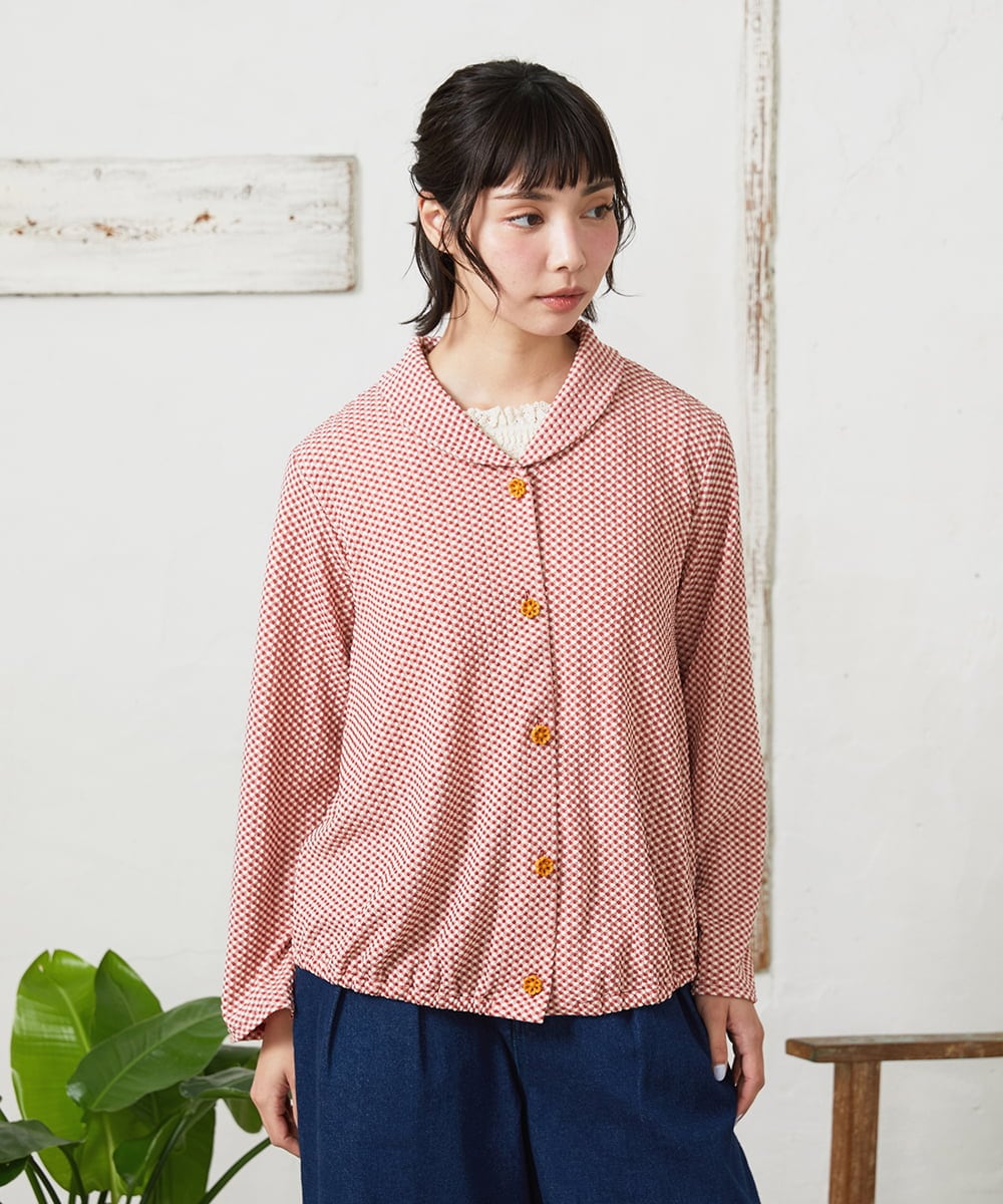 GJTFD35200 Jocomomola(ホコモモラ) ギンガムチェック カットソーカーディガン レッド