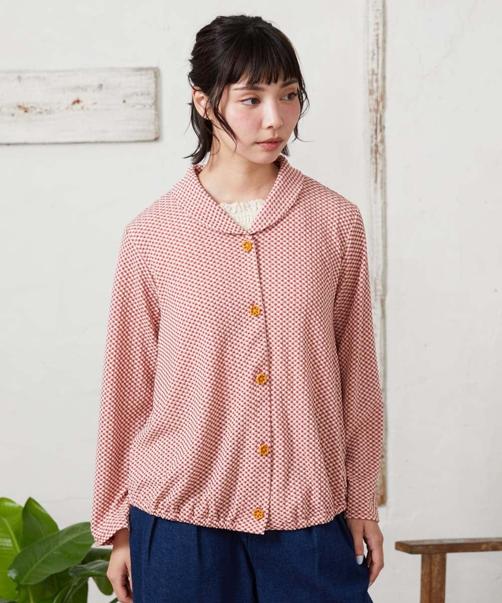 GJTFD35200 Jocomomola(ホコモモラ) ギンガムチェック カットソーカーディガン レッド