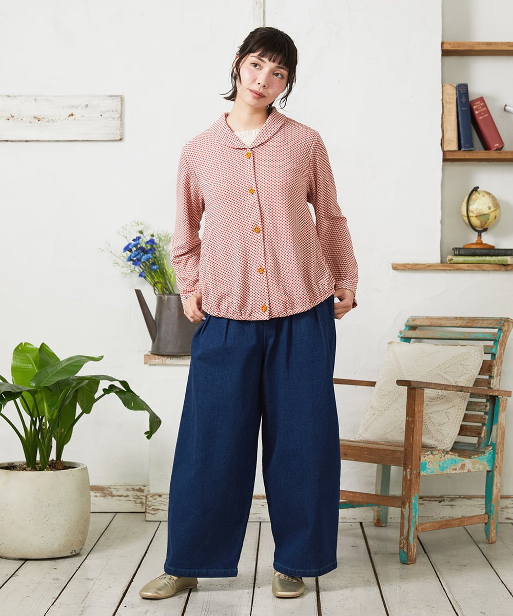 GJTFD35200 Jocomomola(ホコモモラ) ギンガムチェック カットソーカーディガン レッド