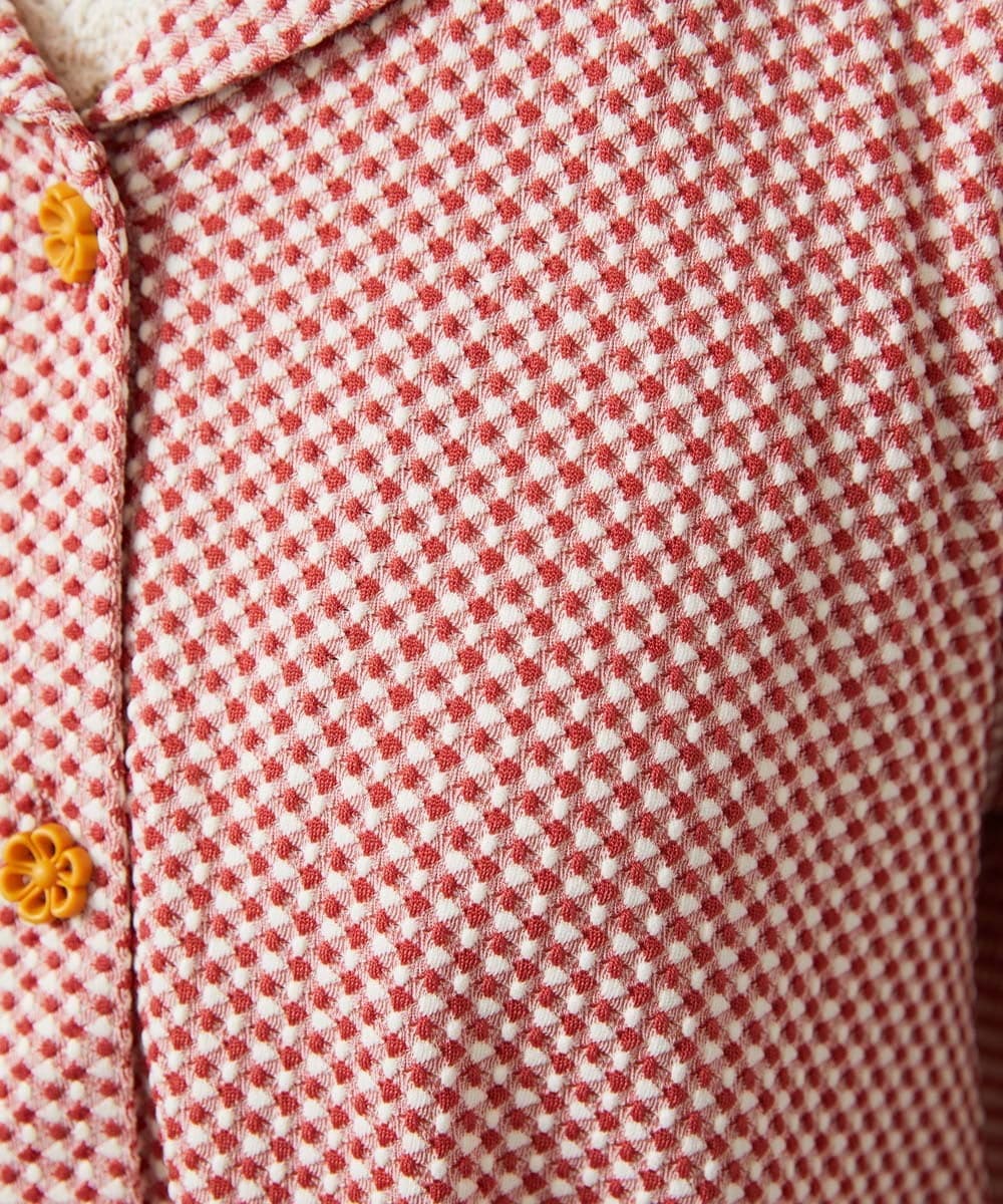 GJTFD35200 Jocomomola(ホコモモラ) ギンガムチェック カットソーカーディガン レッド