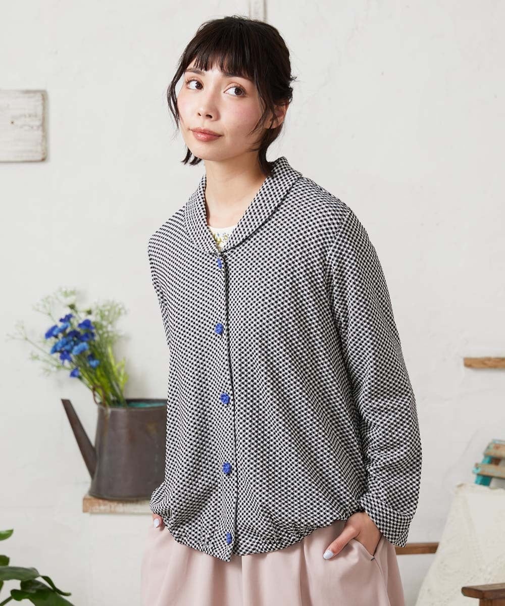 GJTFD35200 Jocomomola(ホコモモラ) ギンガムチェック カットソーカーディガン ブラック