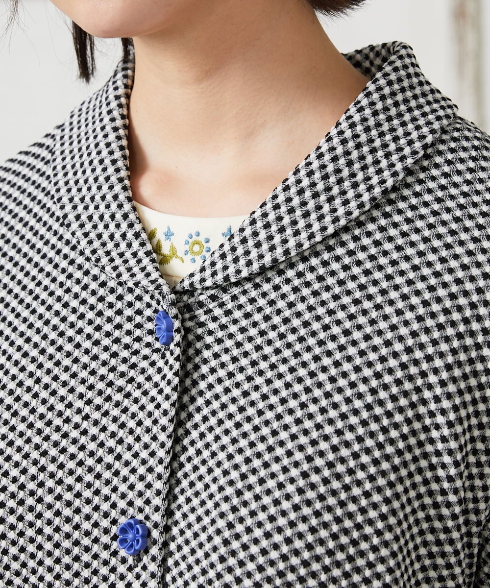 GJTFD35200 Jocomomola(ホコモモラ) ギンガムチェック カットソーカーディガン ブラック