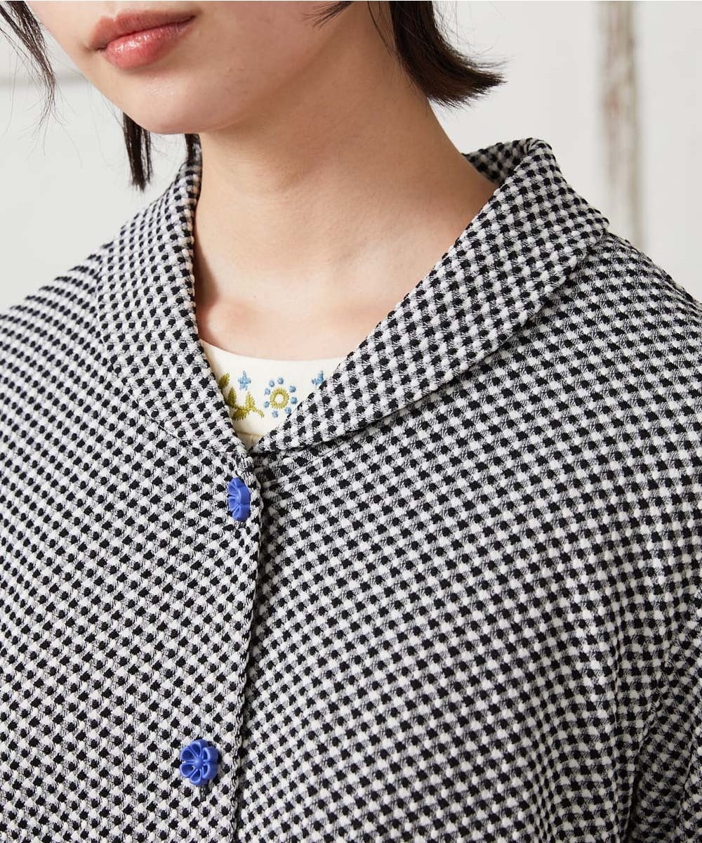 GJTFD35200 Jocomomola(ホコモモラ) ギンガムチェック カットソーカーディガン ブラック