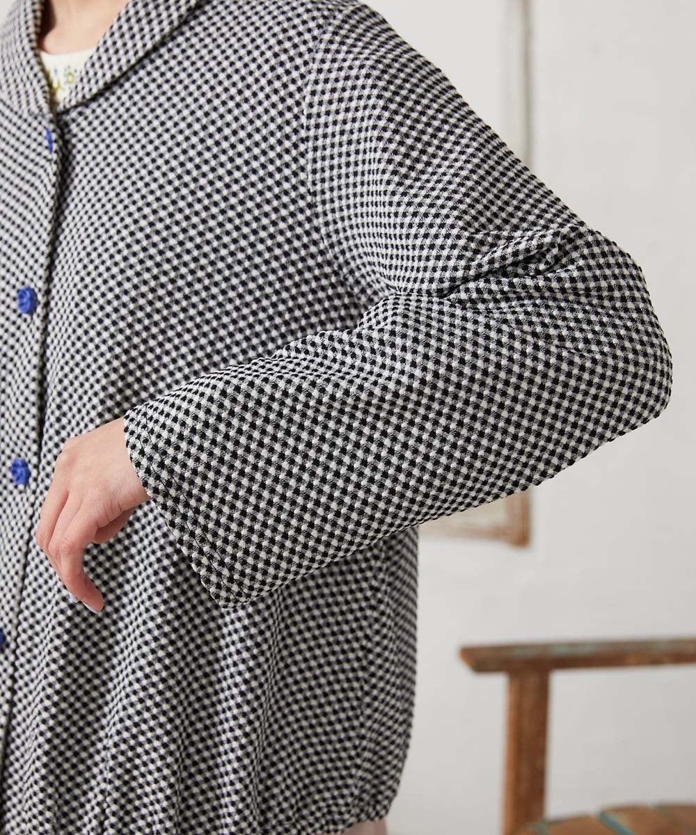 GJTFD35200 Jocomomola(ホコモモラ) ギンガムチェック カットソーカーディガン ブラック