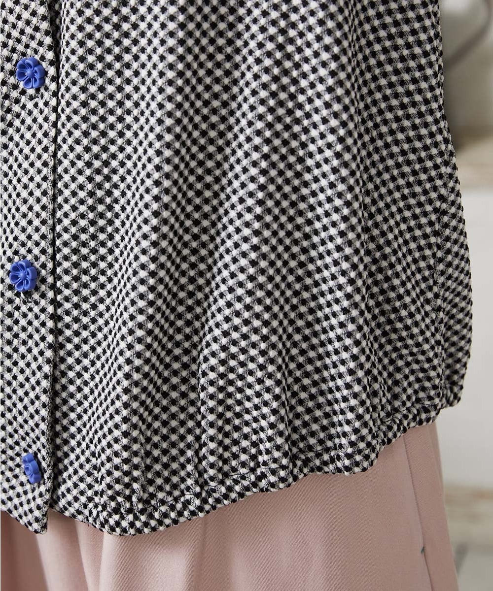 GJTFD35200 Jocomomola(ホコモモラ) ギンガムチェック カットソーカーディガン ブラック