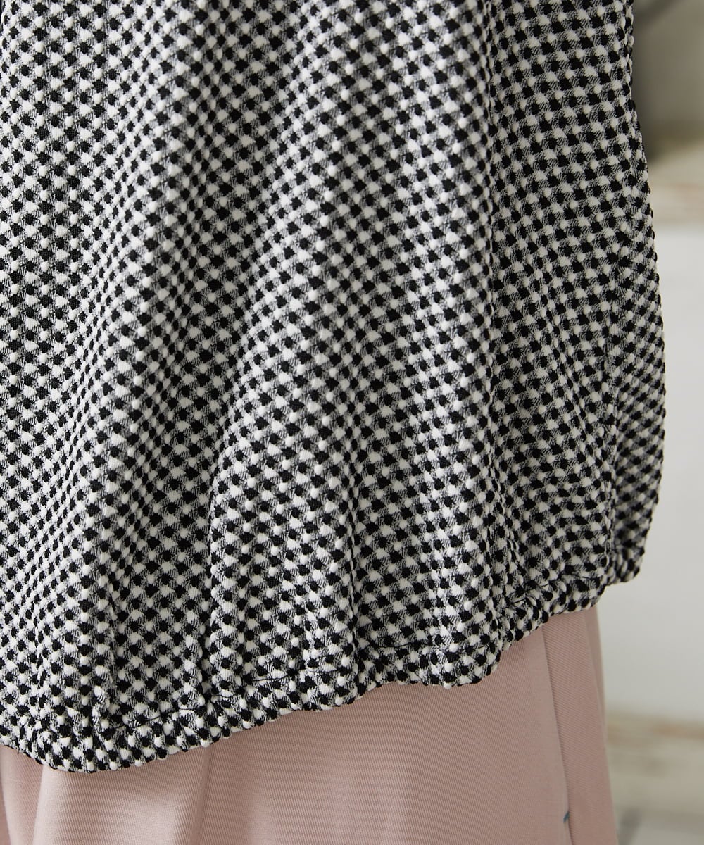 GJTFD35200 Jocomomola(ホコモモラ) ギンガムチェック カットソーカーディガン ブラック