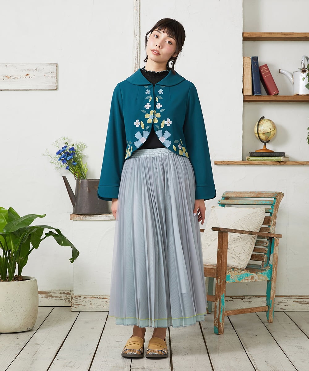 GJTFD50270 Jocomomola(ホコモモラ) El Rucio フラワーアップリケポンチジャケット［オケージョン/セレモニー］ グリーン