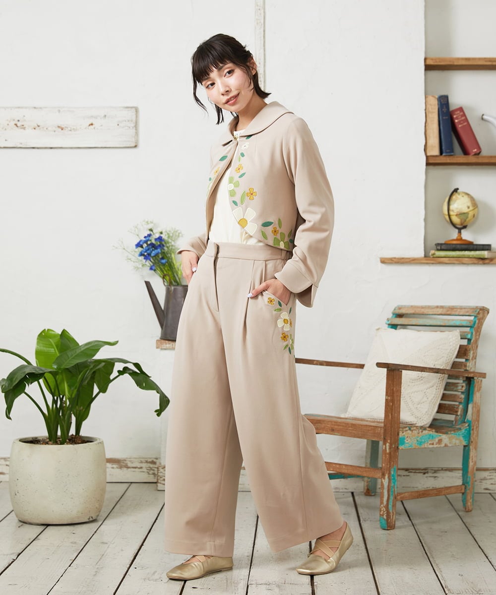 GJTFD50270 Jocomomola(ホコモモラ) El Rucio フラワーアップリケポンチジャケット［オケージョン/セレモニー］ ベージュ