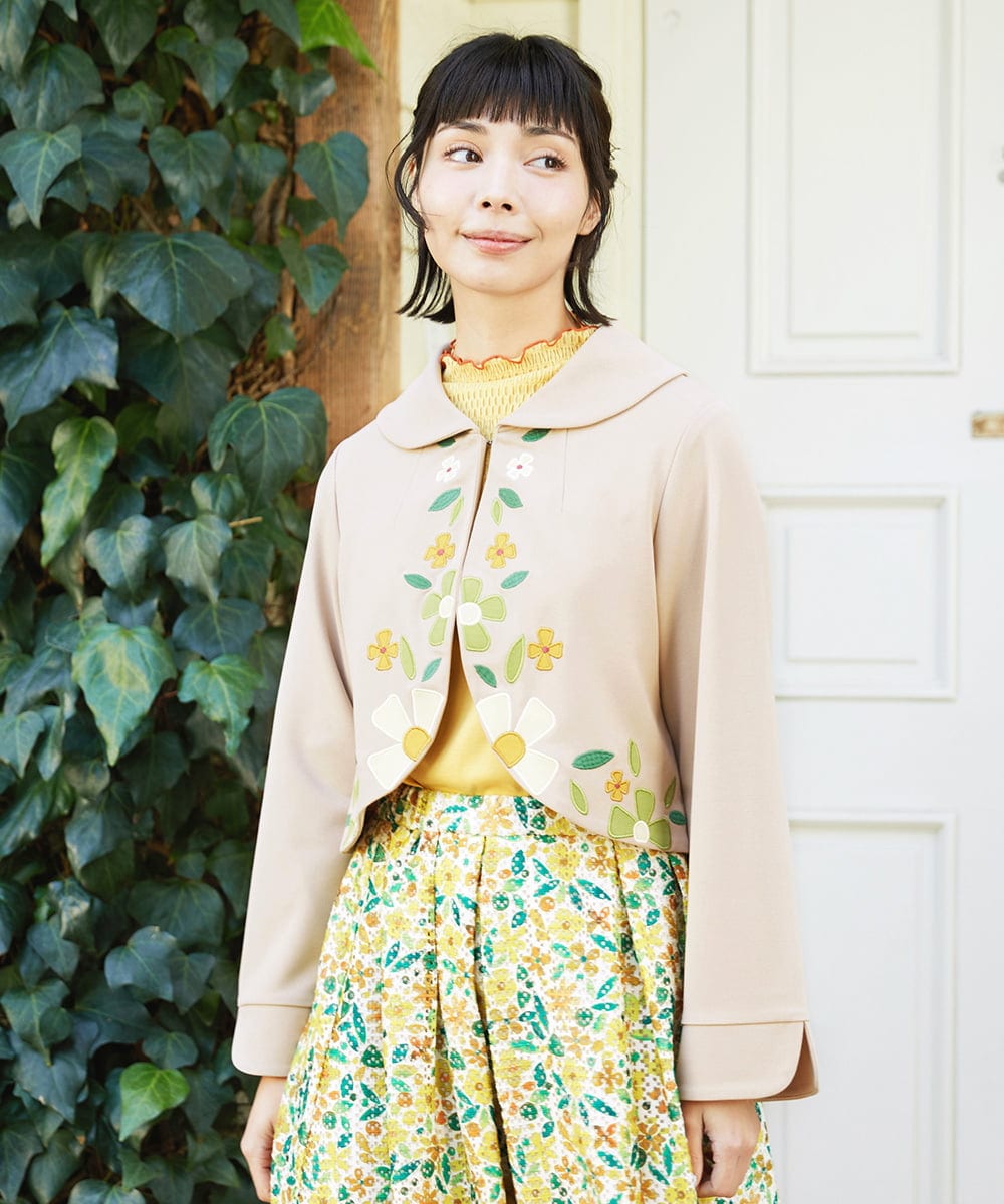 GJTFD50270 Jocomomola(ホコモモラ) El Rucio フラワーアップリケポンチジャケット［オケージョン/セレモニー］ ベージュ