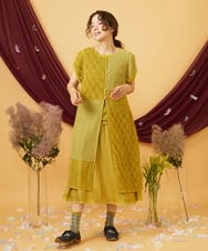 GJTHD33220 Jocomomola(ホコモモラ) Parche レースパッチワークロングジレ イエロー