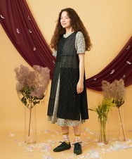 GJTHD33220 Jocomomola(ホコモモラ) Parche レースパッチワークロングジレ ブラック