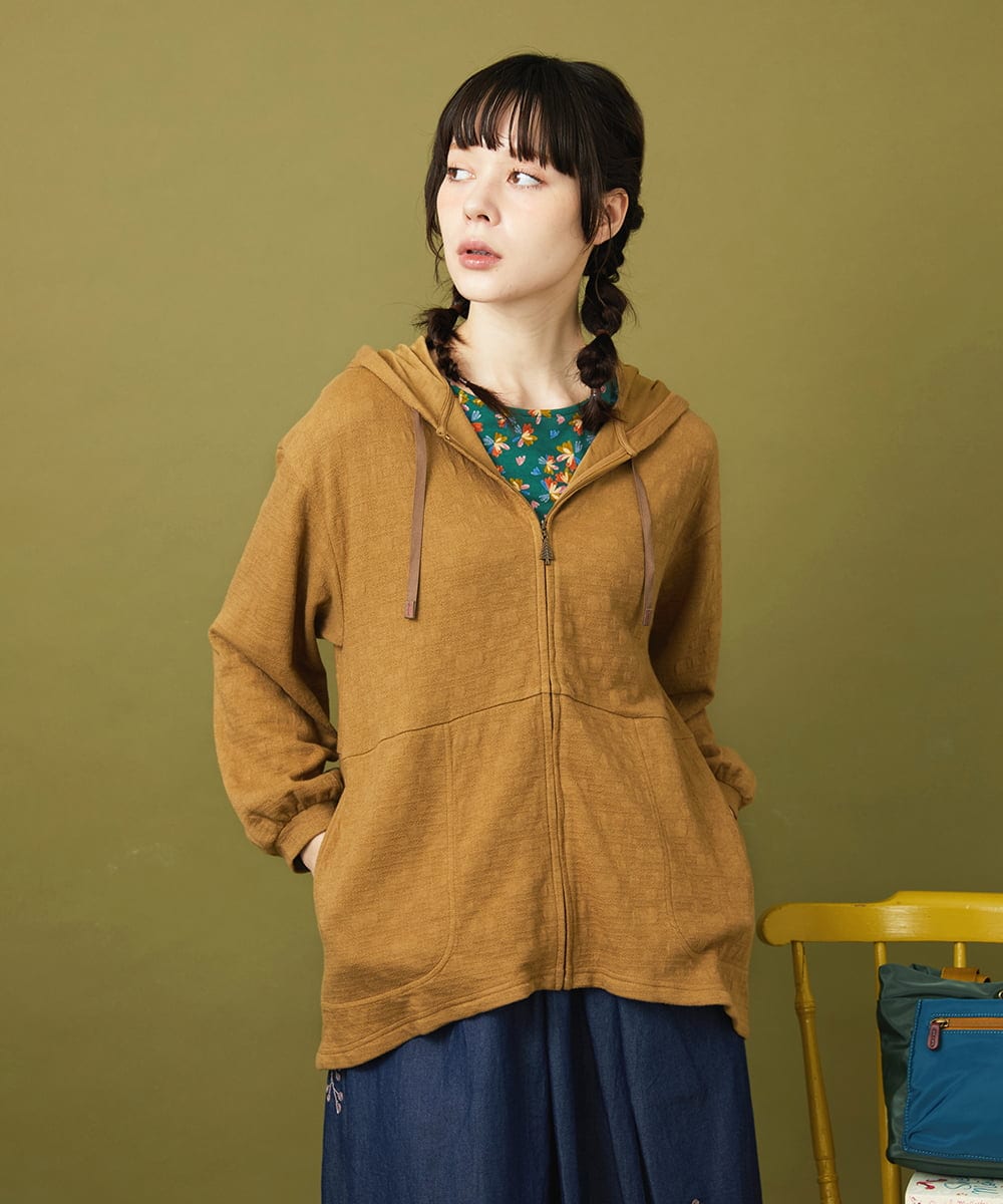 GJTJB40220 Jocomomola(ホコモモラ) Nube ジャカードジップパーカー グリーン