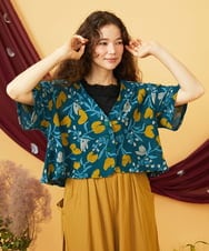 GJTJD01240 Jocomomola(ホコモモラ) 【日本製】Aves ジャカードカットソーショート丈カーディガン ブルー