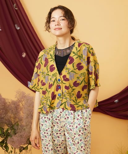 GJTJD01240 Jocomomola 【日本製】Aves ジャカードカットソーショート丈カーディガン