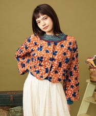 GJTJE37230 Jocomomola(ホコモモラ) 【日本製】Estampa フラワーモチーフジャカードカーディガン オレンジ