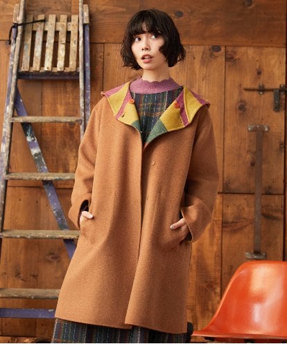 GJUAD33500 Jocomomola 【2WAY】Wフェイスリバーフード付きロングコート