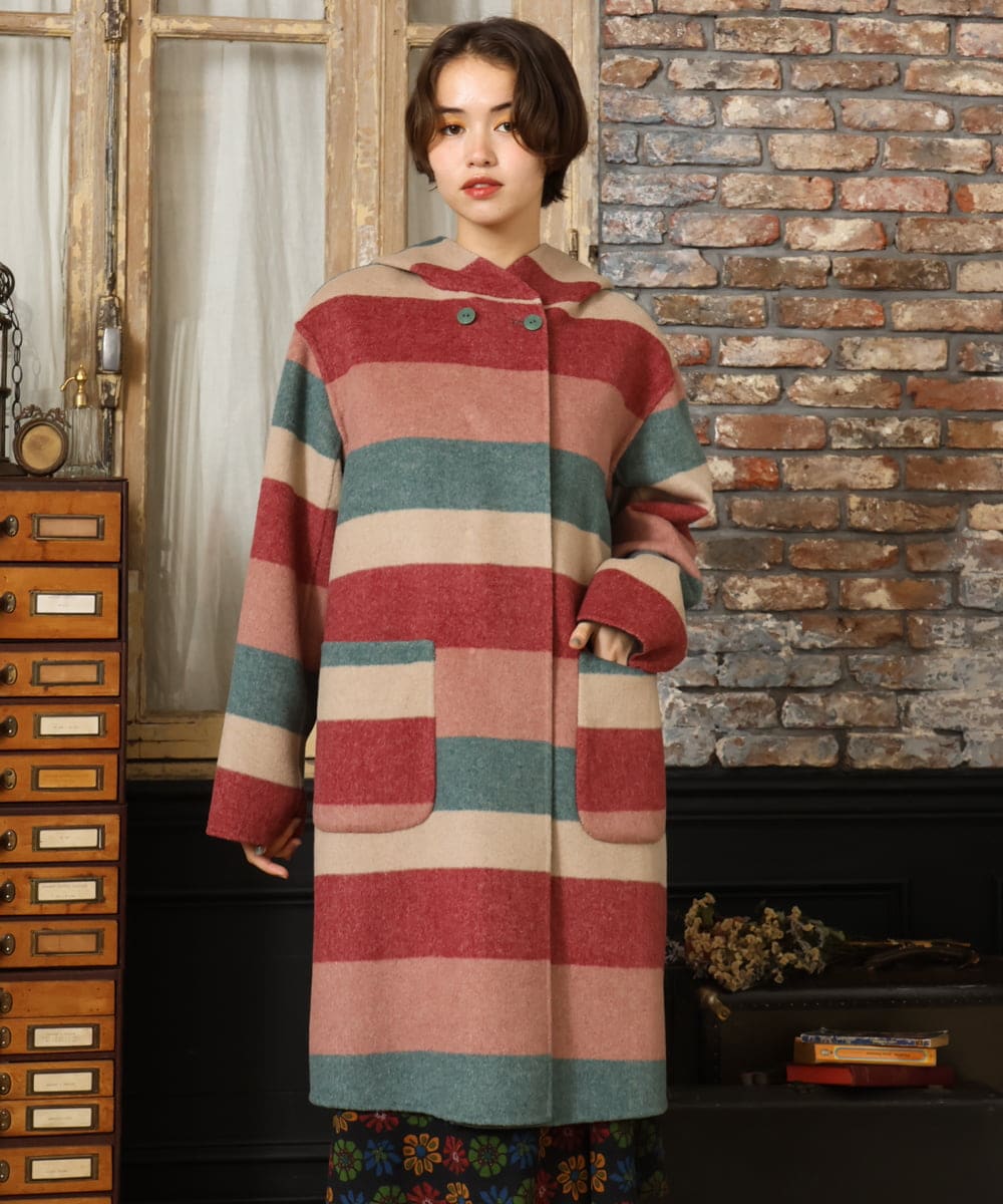 GJUAD33500 Jocomomola(ホコモモラ) 【2WAY】Wフェイスリバーフード付きロングコート ダークグレー