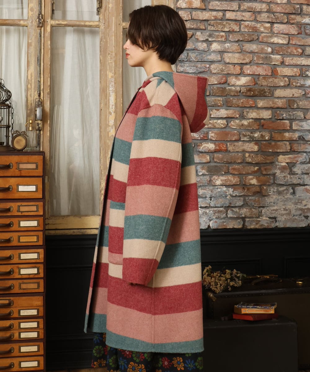 GJUAD33500 Jocomomola(ホコモモラ) 【2WAY】Wフェイスリバーフード付きロングコート ダークグレー