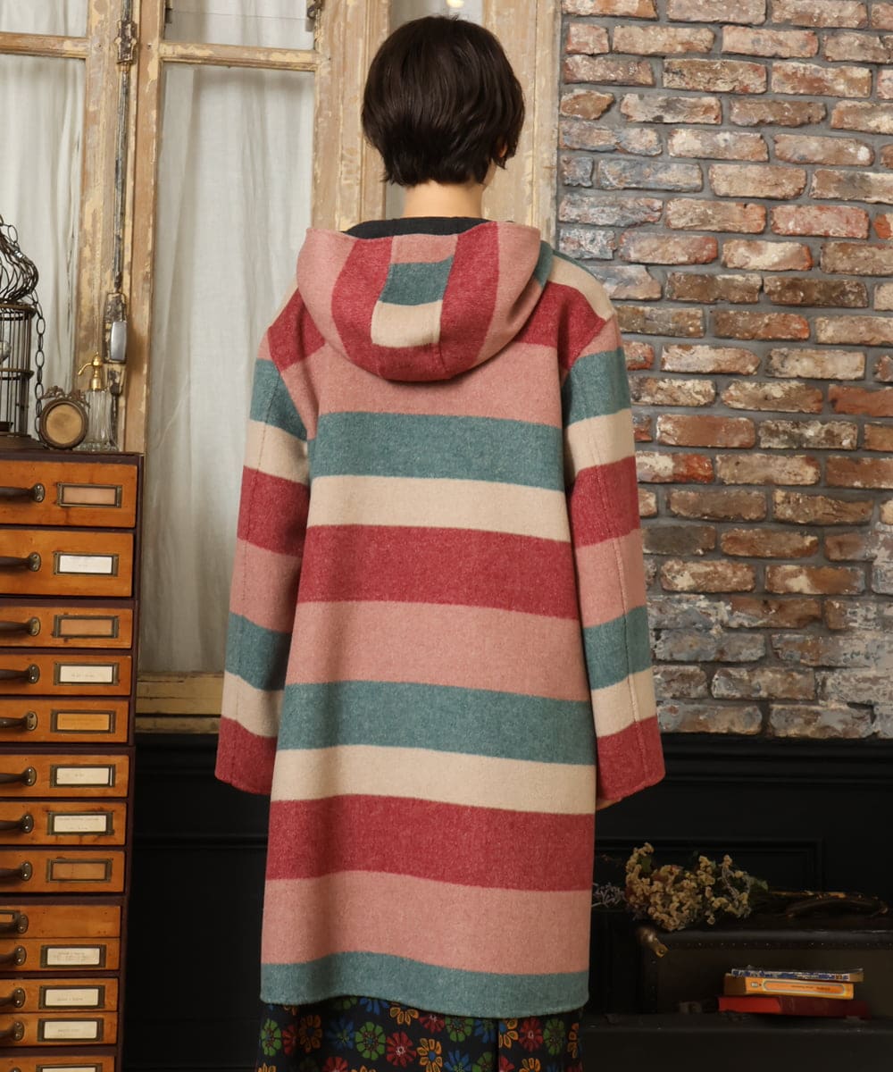 GJUAD33500 Jocomomola(ホコモモラ) 【2WAY】Wフェイスリバーフード付きロングコート ダークグレー