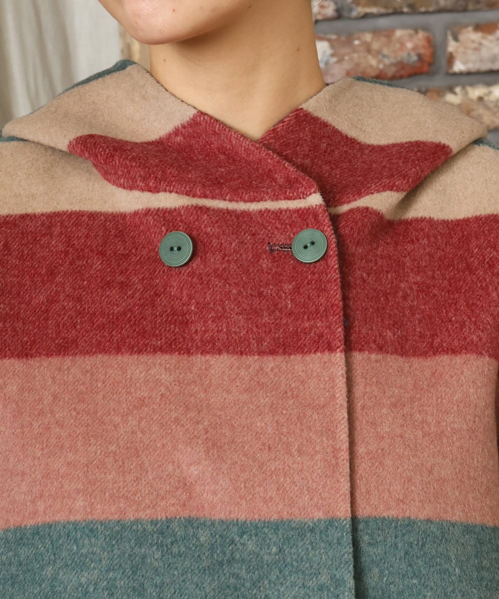 GJUAD33500 Jocomomola(ホコモモラ) 【2WAY】Wフェイスリバーフード付きロングコート ダークグレー