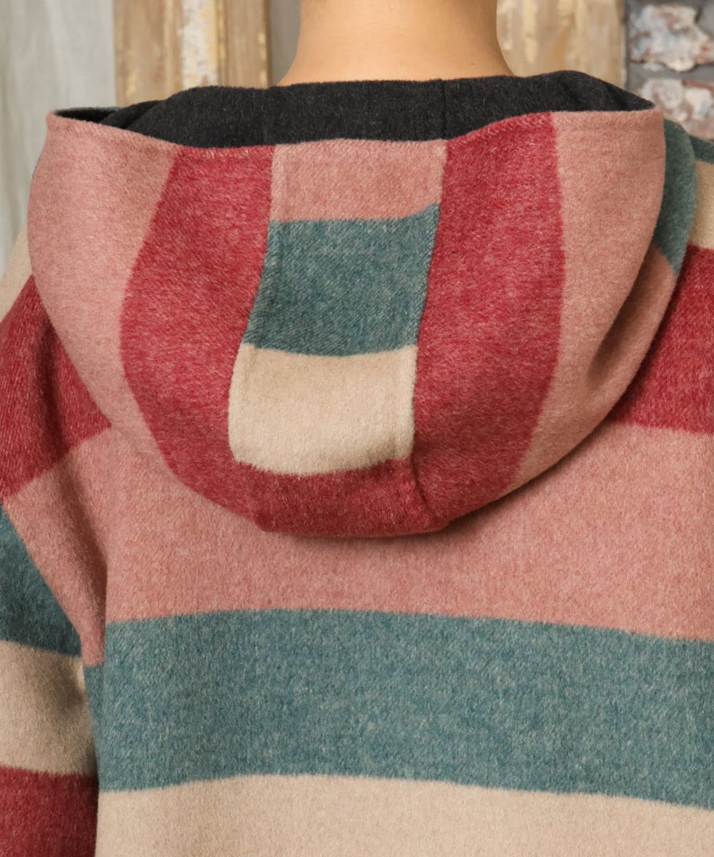 GJUAD33500 Jocomomola(ホコモモラ) 【2WAY】Wフェイスリバーフード付きロングコート ダークグレー