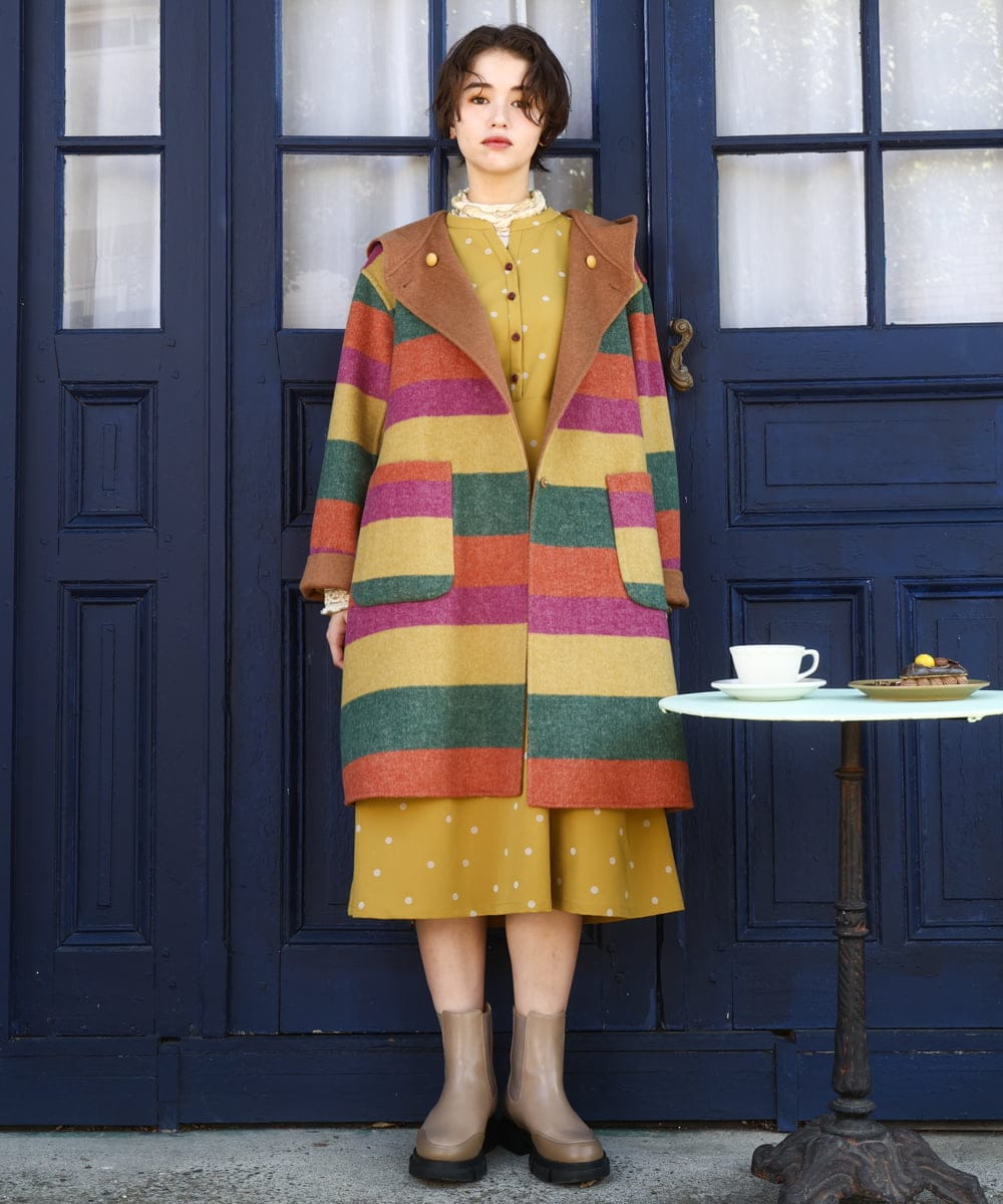 GJUAD33500 Jocomomola(ホコモモラ) 【2WAY】Wフェイスリバーフード付きロングコート ダークグレー