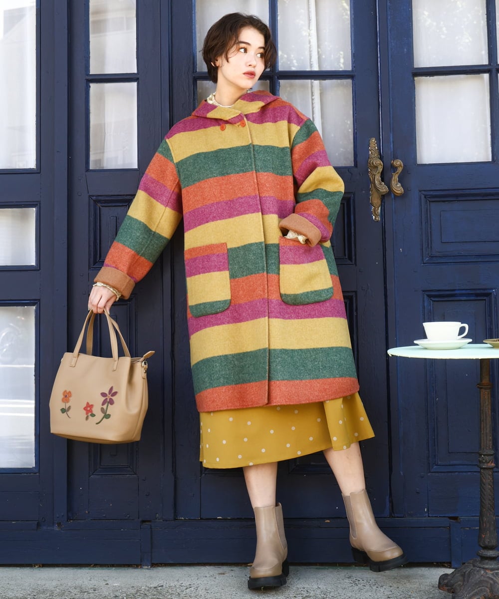 GJUAD33500 Jocomomola(ホコモモラ) 【2WAY】Wフェイスリバーフード付きロングコート ダークグレー