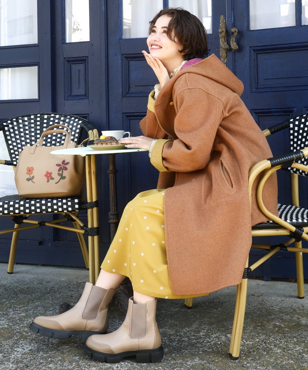 GJUAD33500 Jocomomola(ホコモモラ) 【2WAY】Wフェイスリバーフード付きロングコート ダークグレー