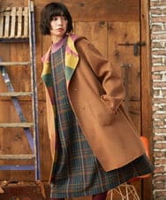 GJUAD33500 Jocomomola(ホコモモラ) 【2WAY】Wフェイスリバーフード付きロングコート ダークグレー