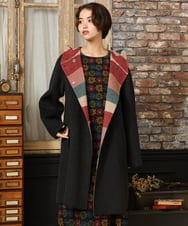 GJUAD33500 Jocomomola(ホコモモラ) 【2WAY】Wフェイスリバーフード付きロングコート ダークグレー