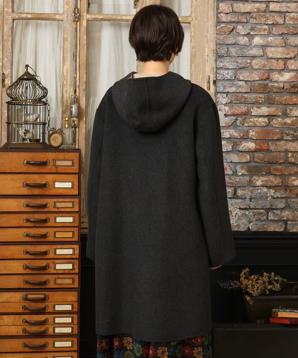 GJUAD33500 Jocomomola(ホコモモラ) 【2WAY】Wフェイスリバーフード付きロングコート ダークグレー