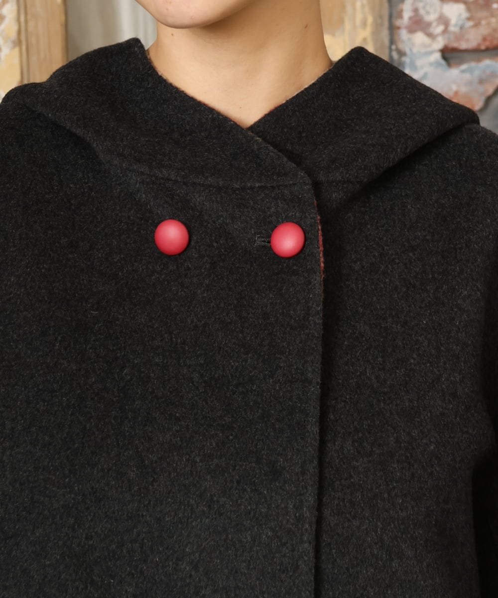 GJUAD33500 Jocomomola(ホコモモラ) 【2WAY】Wフェイスリバーフード付きロングコート ダークグレー